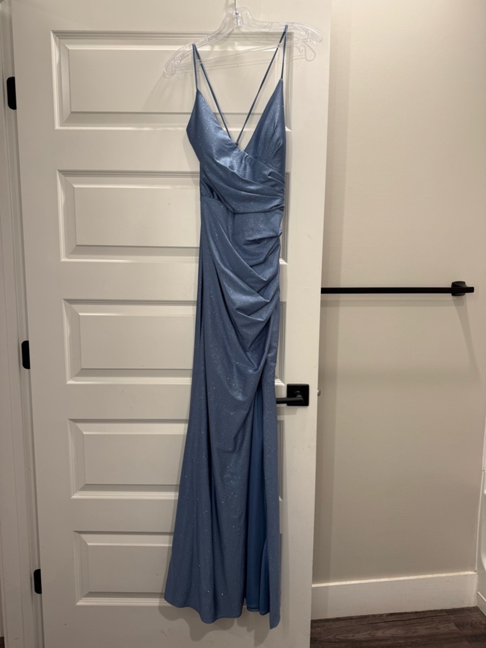 Blue Sparkle Evening Gown with Drape Detail - NWT